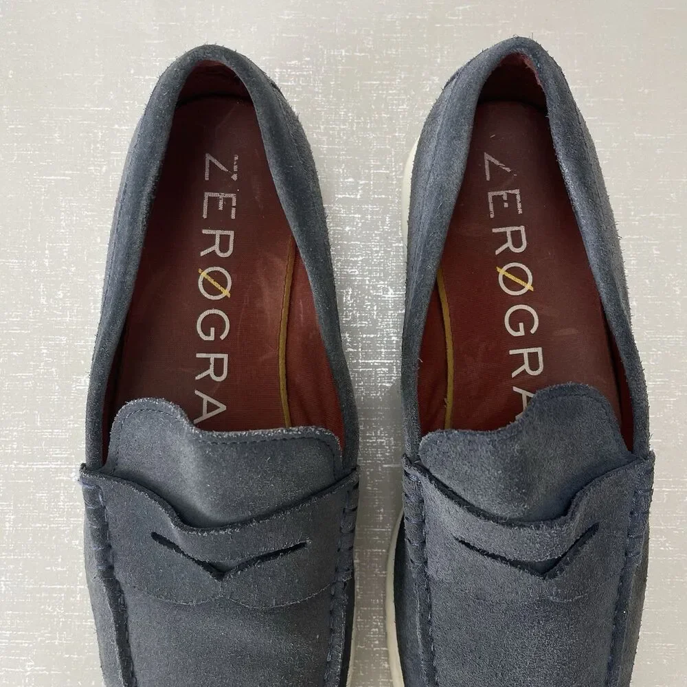 Cole Haan ZeroGrand Penny Loafers Navy Nubuck  Leather Size 11.5 M Preppy Casual